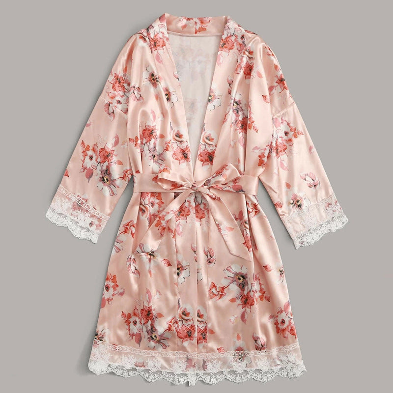 LaceFun Pajamas Printed Yukata Three Piece Set