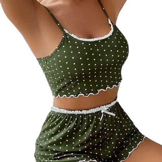 Summer Women's V-neck Comfortable Lace Suspender Shorts Pajamas