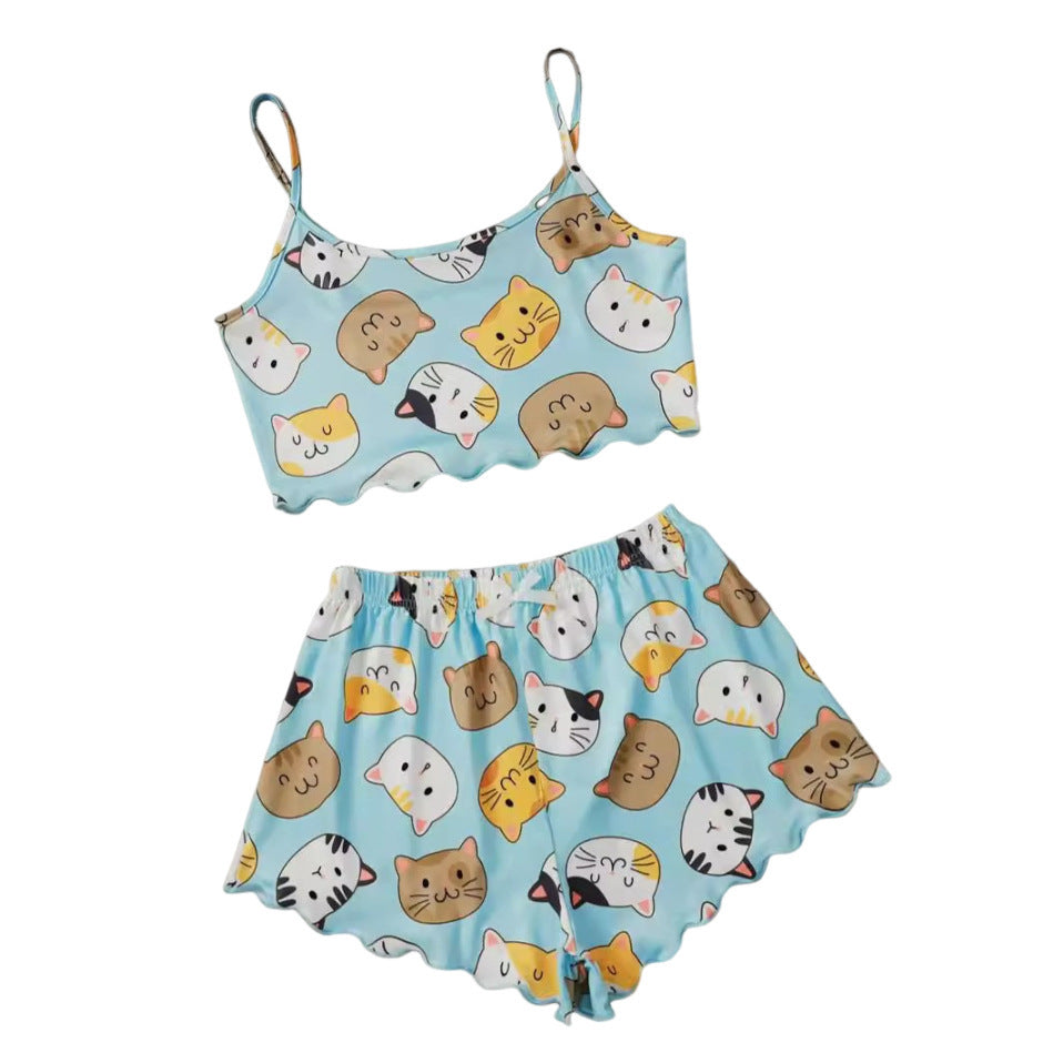 Women's Cartoon Printed Vest Top Shorts Pajamas