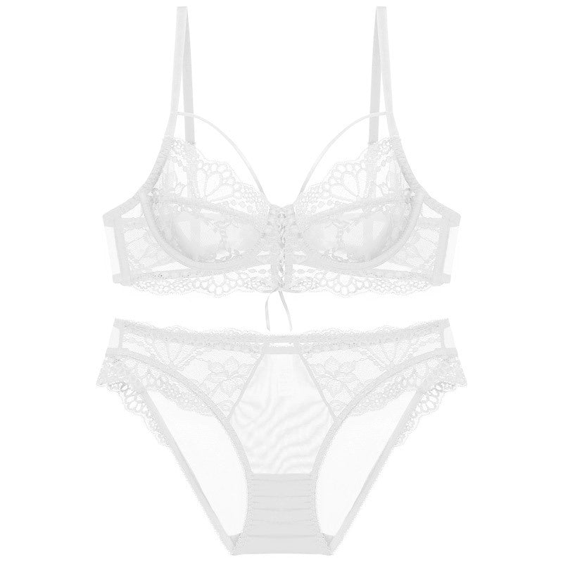 Ribbon Big Chest Show Small Half See-through Bra Set
