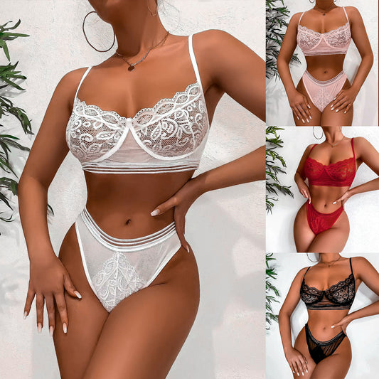 European And American Three-point Lace Suspender Bra Set