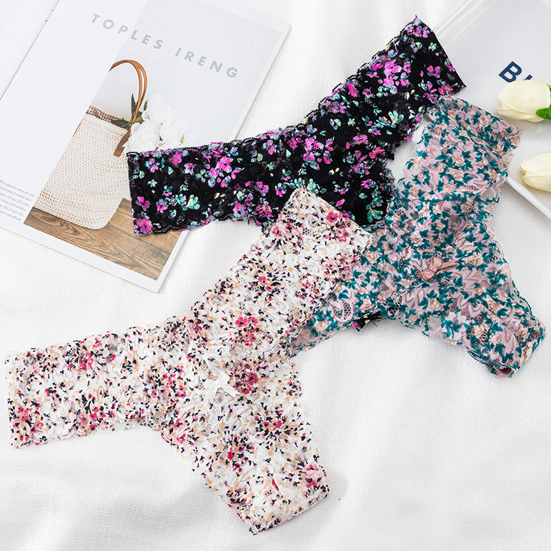 Women's Sexy Low Waisted Lace Printed Thong