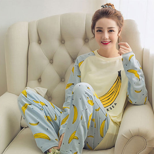 Girl Pajamas Long-sleeved Trousers Round Neck Printed Thin Suit
