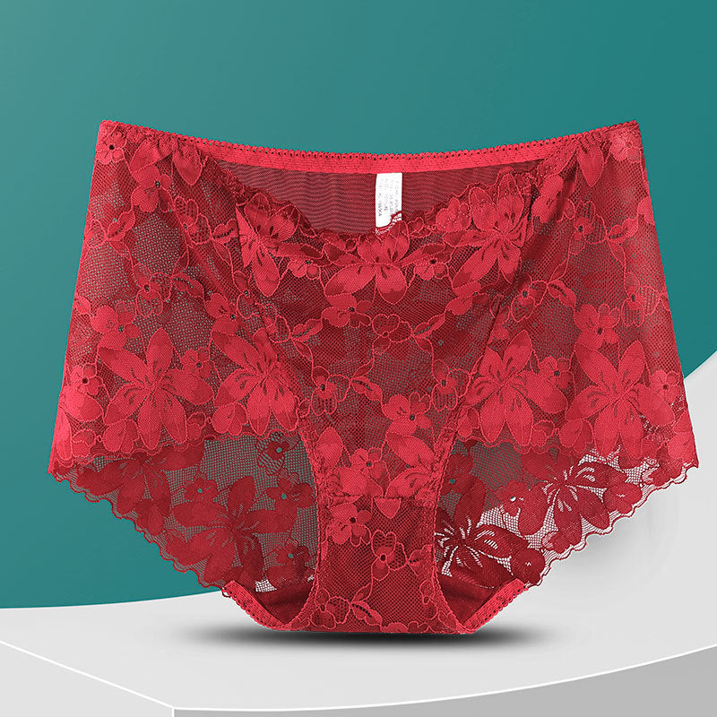 High Waist Hollow-out Lace Flower Underwear Belly Contracting Hip Lifting Cotton Bottom Fat