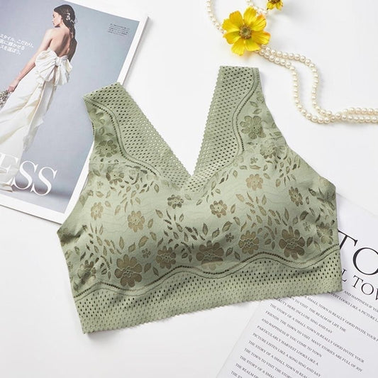 Breathable Seamless Iice Silk No Steel Ring Underwear Lace Beautiful Back Wrapped Chest