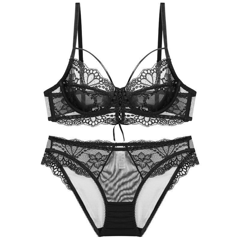 Ribbon Big Chest Show Small Half See-through Bra Set