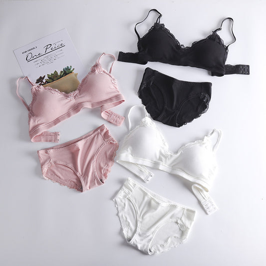 Women's New Threaded No Steel Ring Lace Trim Underwear Suit