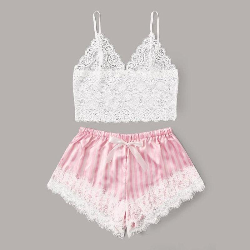 Sexy Lace Split Pajamas Set