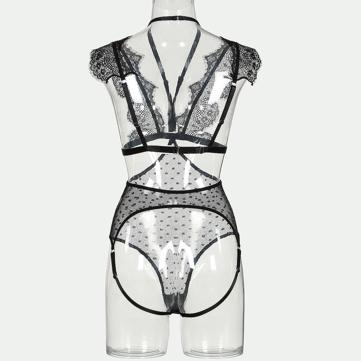 Lace Dot Mesh High Waist Three-piece Suit Women