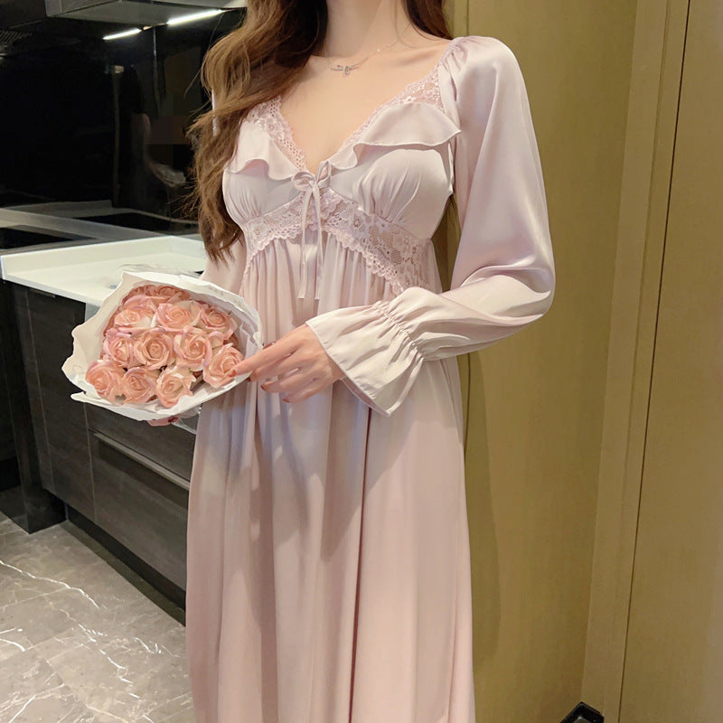 New V-neck Nightdress Ice Silk Women