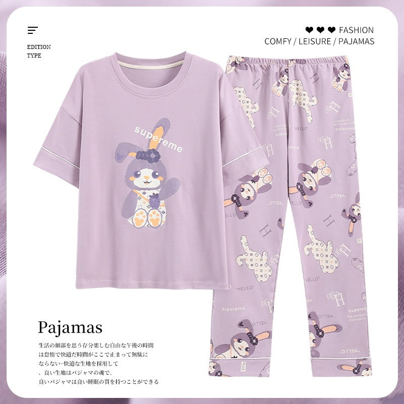Pajamas Pure Cotton Short-sleeved And Trousers Cute Cartoon Home Wear Suit