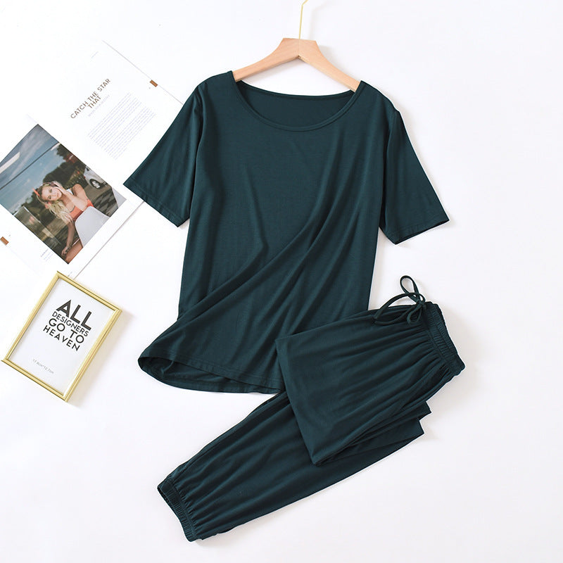 Solid Color Pajamas Women's Summer Short Sleeve Trousers Modal Thin Loose And Simple Homewear