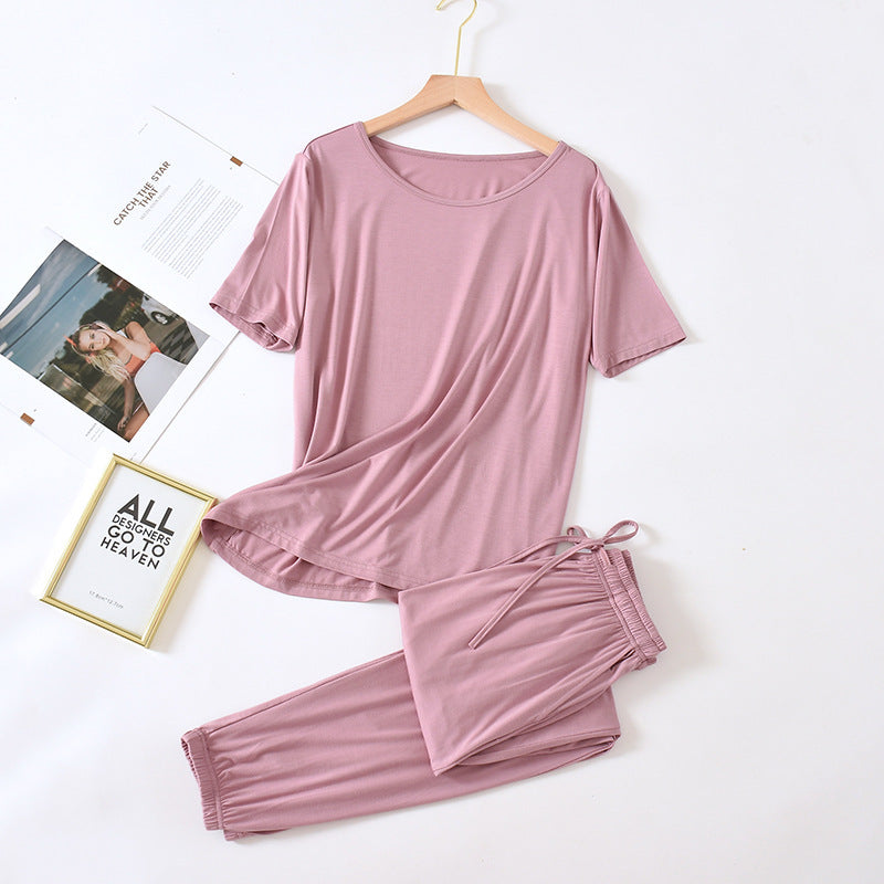 Solid Color Pajamas Women's Summer Short Sleeve Trousers Modal Thin Loose And Simple Homewear