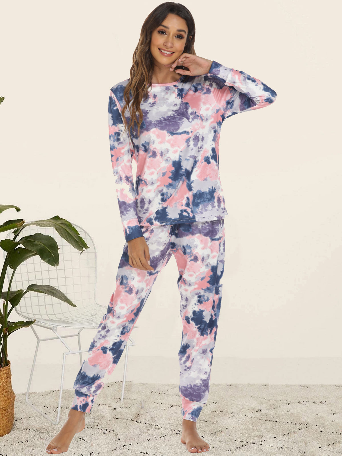 Home Clothes Set Pajamas Female Autumn And Winter Tie-dye Long-sleeved Trousers