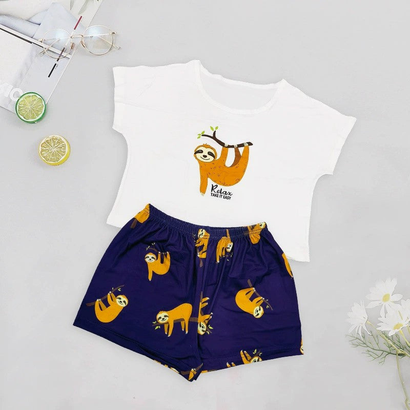 Ladies Vest Short Sleeve Shorts Cotton Pajama Set