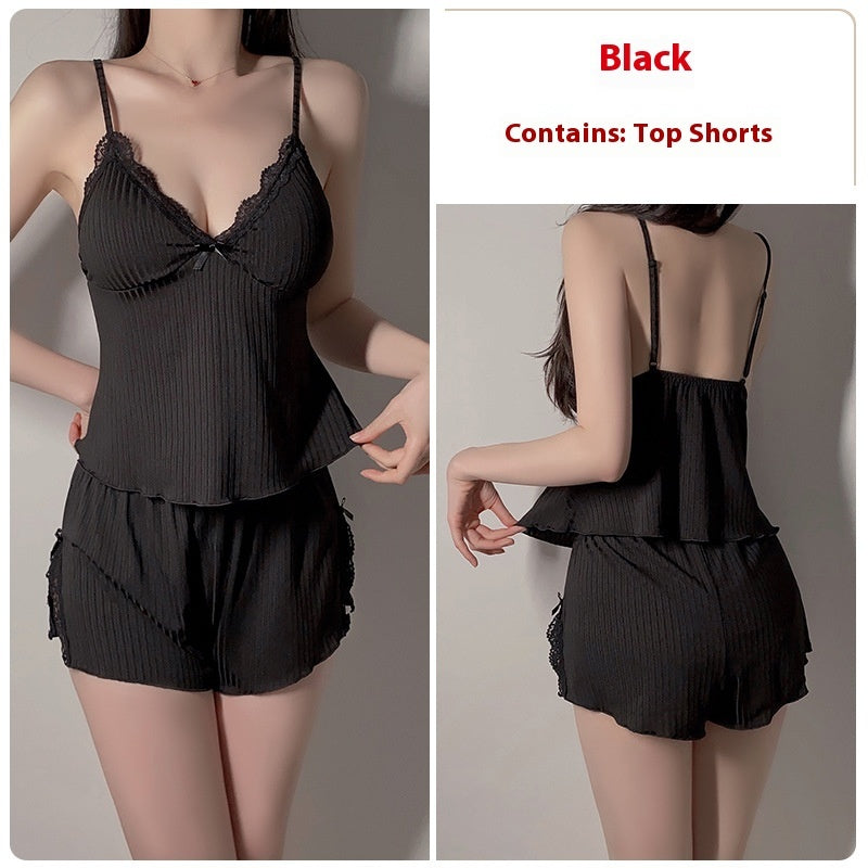 Women's V-neck Elastic Slim-fit Lifting Top Shorts Pajamas