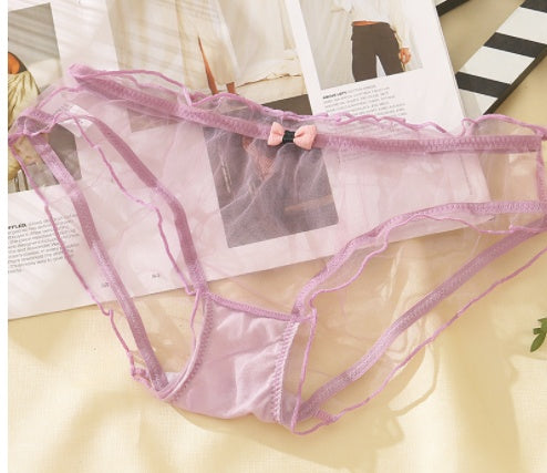 Full Transparent Bag Hip Low Waist Solid Color Mesh Girl Underwear