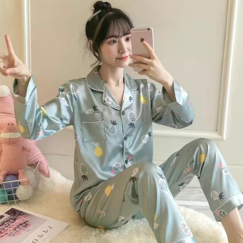 Ice Silk Pajamas Women's Spring And Autumn Long Sleeves