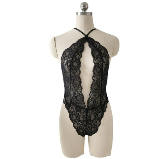 Feminine Lace One-piece Sexy Lingerie Halter Neckless