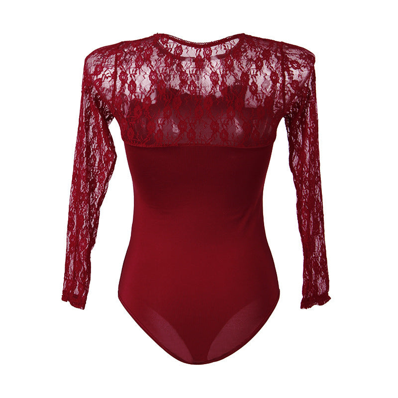 Plus Size  Lingerie Long-sleeved Lace Jumpsuit Perspective