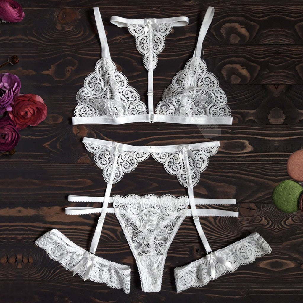 Women's Lace Perspective Three-point Leg Loop Sexy Underwear