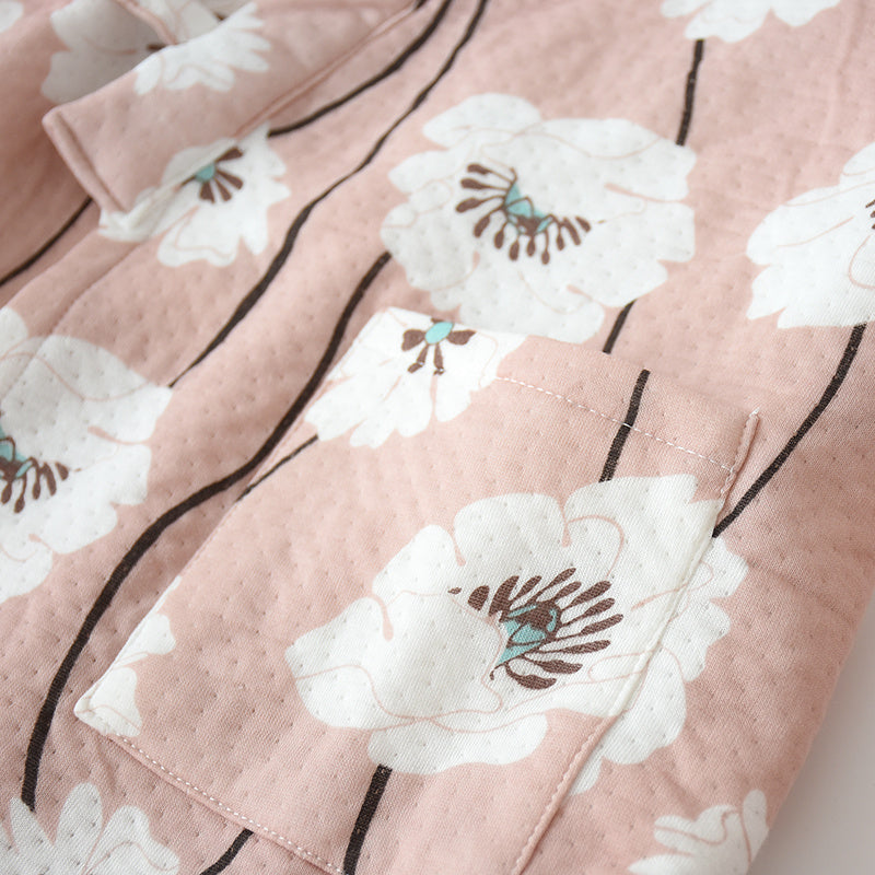 Winter Warm Striped Kimono Crop Clothes Air Layer Pajamas
