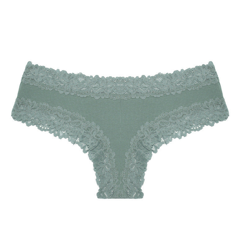 Rib Cotton Underwear Lace Sexy Pure Mid-waist French Style Women's Briefs