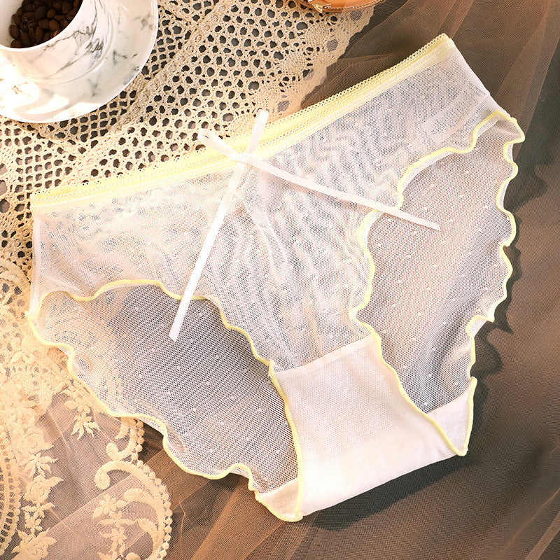 Transparent Underwear Confused Mesh Hot Lace Bow Ruffled Classic Briefs