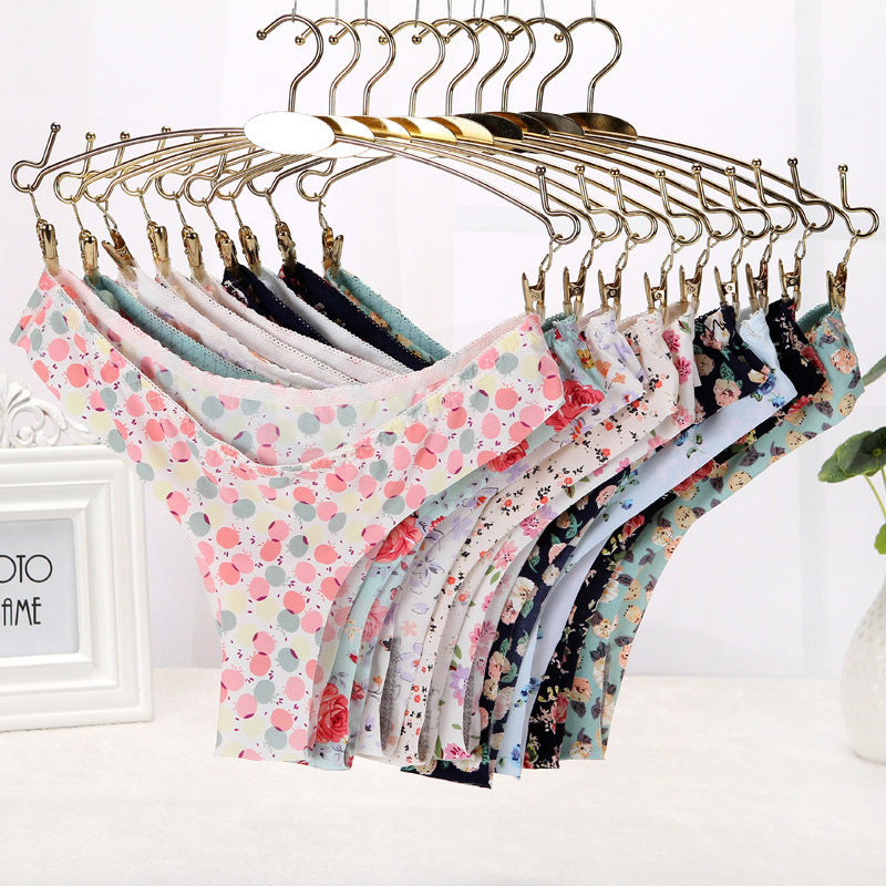 One-piece Ice Silk Seamless Oversized Elastic Printed Women's Underwear T-back T-shaped Panties