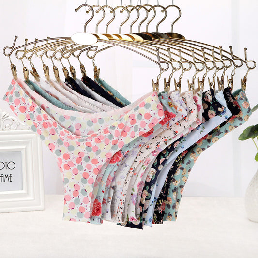 One-piece Ice Silk Seamless Oversized Elastic Printed Women's Underwear T-back T-shaped Panties