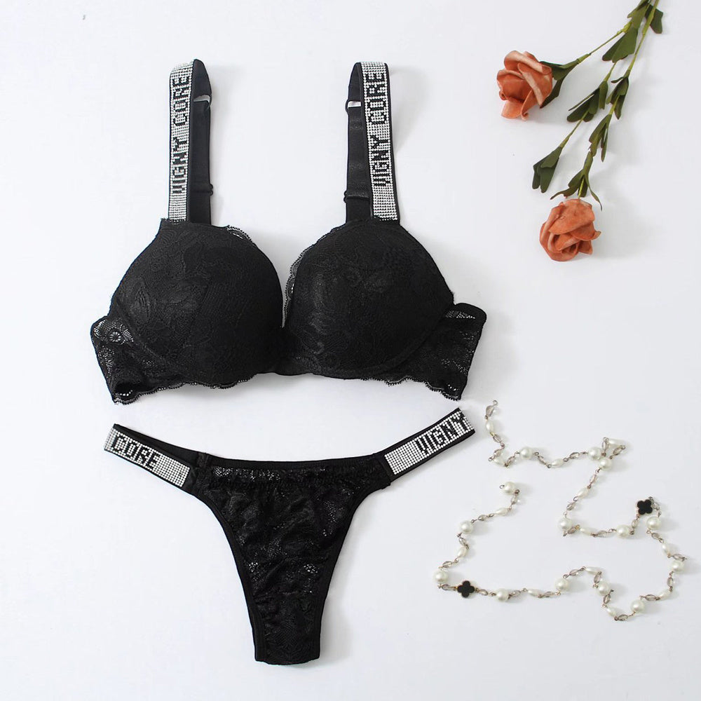 Autumn Moderate Lift Gathered With Steel Ring Underwear Lace Double Breasted Bra Underwear Set