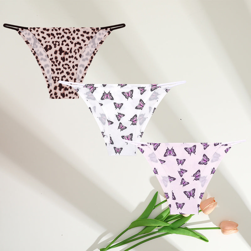 Women's Leopard Print Ice Silk Low Waist Briefs