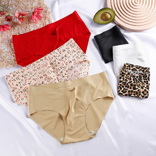Female Plus Size Low Waist Seamless Ice Silk Briefs