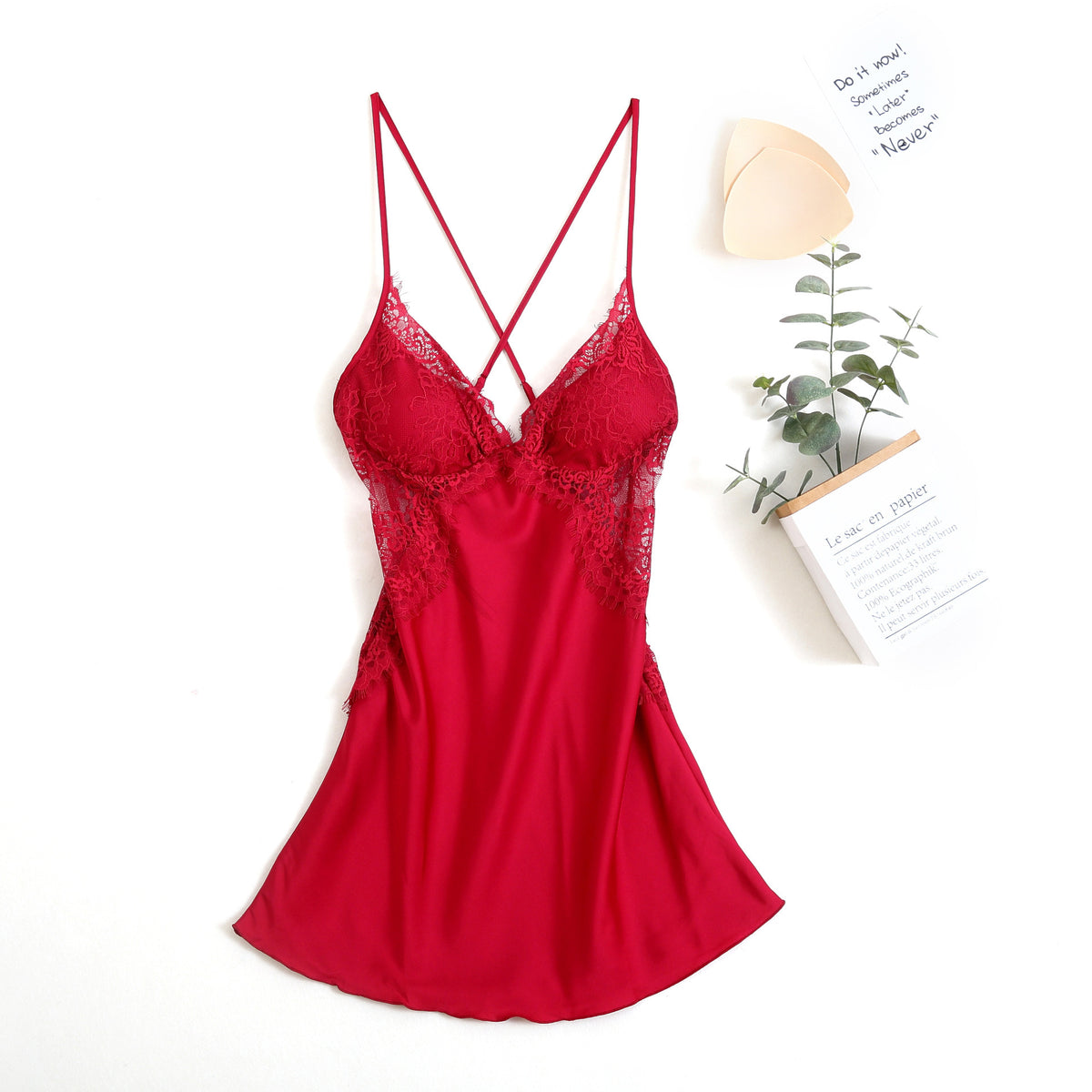 Fashion Side Waist Lace Silk Suspender Skirt Pajamas