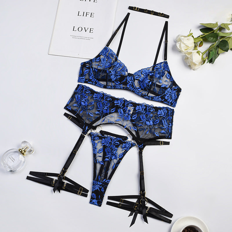 Tulle Flower Embroidery High-end Lingerie Four-five-piece Set