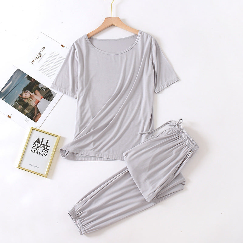 Solid Color Pajamas Women's Summer Short Sleeve Trousers Modal Thin Loose And Simple Homewear