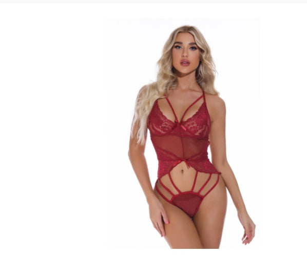 Dark Button  Lingerie Lace Stitching Perspective Wrap Chest Sling Jumpsuit Women