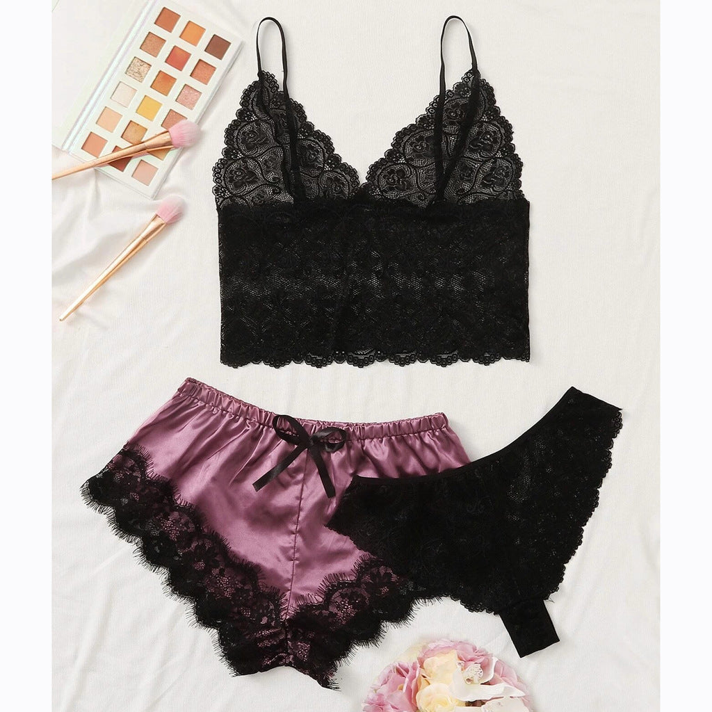 Pajamas simulation silk three-piece suit