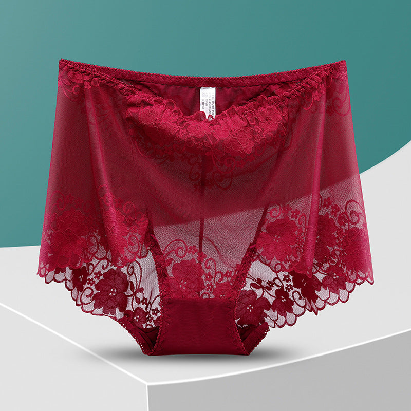 Women's Lace High Waist Hollow Out See-through Underwear