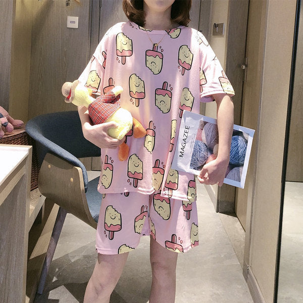 Sleeve shorts two-piece pajamas home service