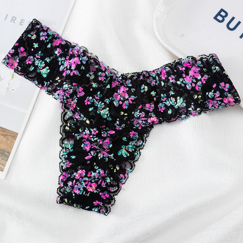 Women's Sexy Low Waisted Lace Printed Thong