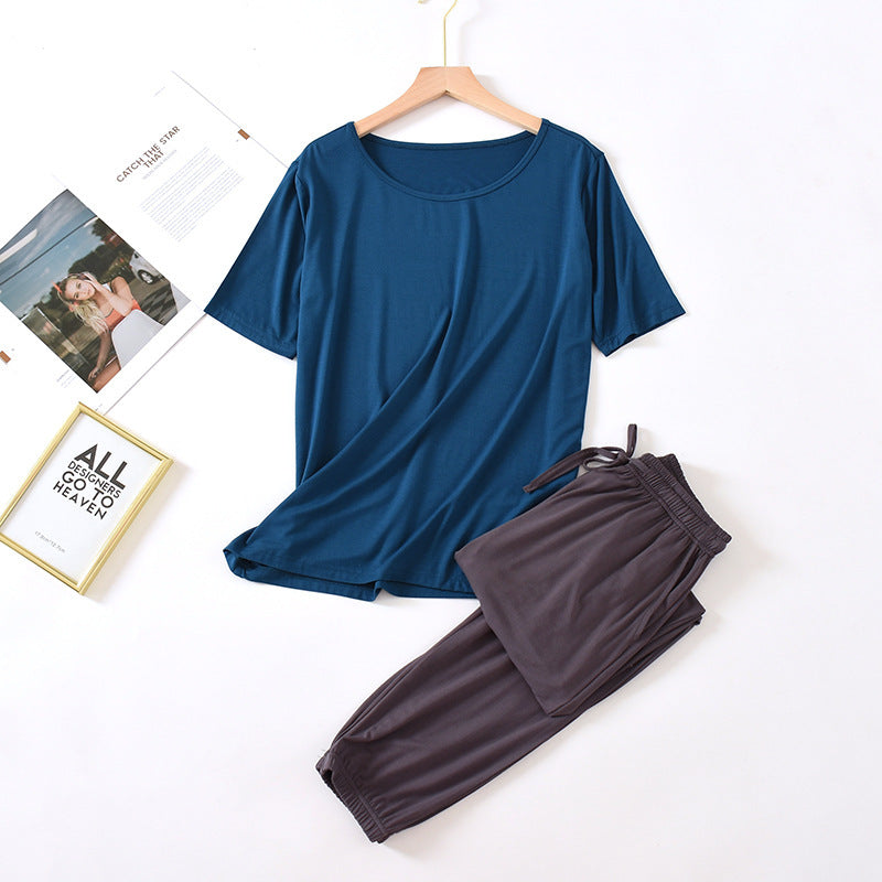 Solid Color Pajamas Women's Summer Short Sleeve Trousers Modal Thin Loose And Simple Homewear