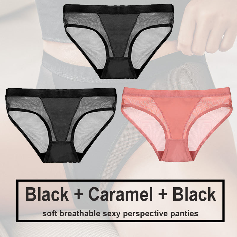 Low Waist Mesh Solid Color Briefs