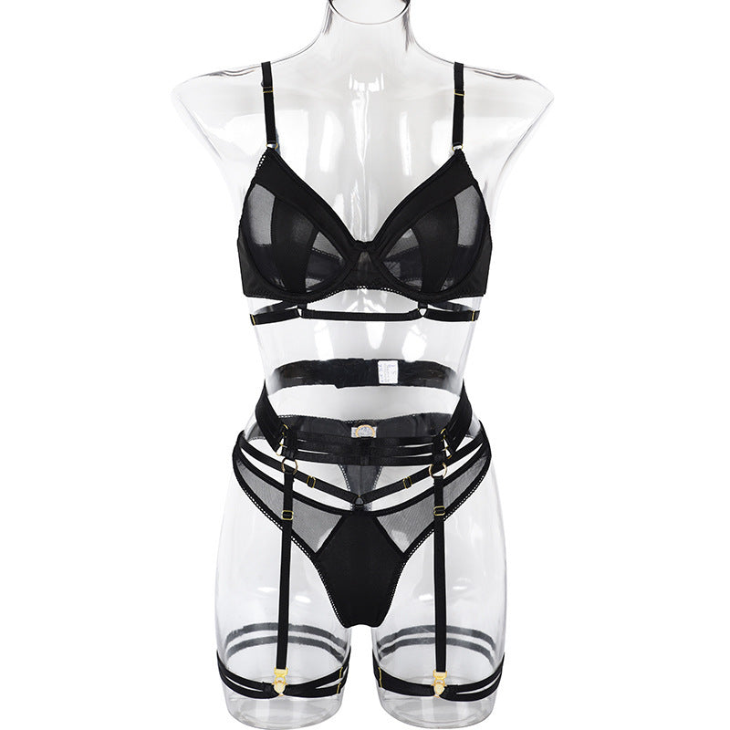 Women's Fashion Underwear Complex Heavy Craft Mesh Gather Comfortably Four-piece Set With Steel Ring