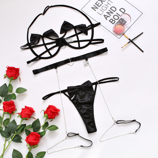 Women's Hollow Out Strap Underwear Three-piece Set