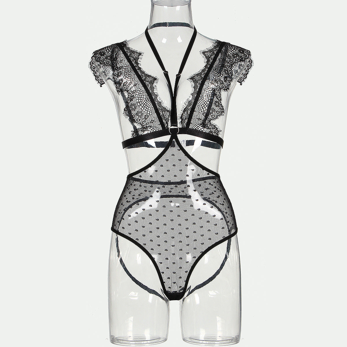 Lace Dot Mesh High Waist Three-piece Suit Women