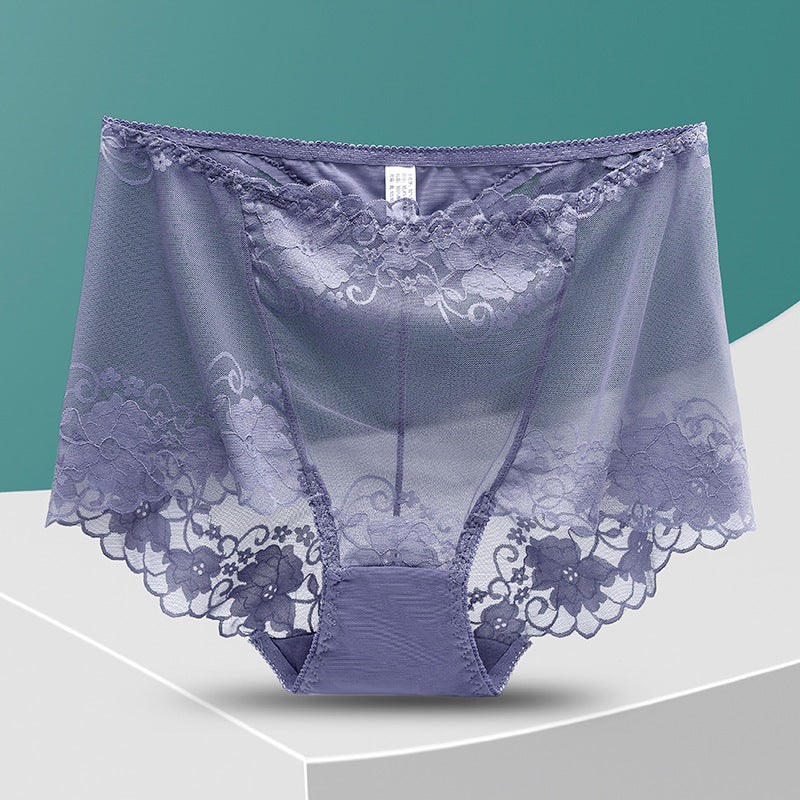 Women's Lace High Waist Hollow Out See-through Underwear