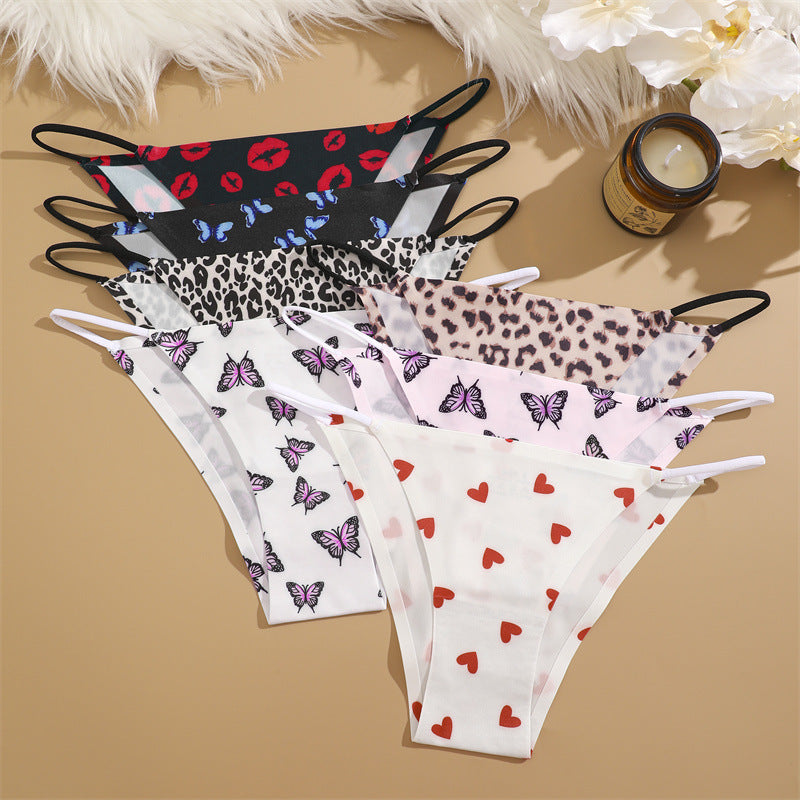Women's Leopard Print Ice Silk Low Waist Briefs