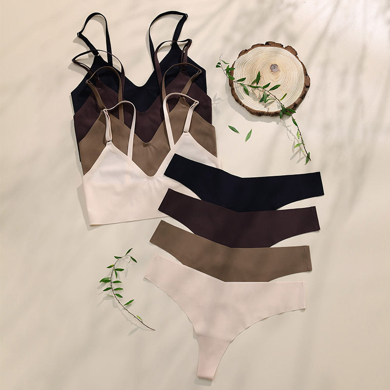 Women's V-neck Breathable Underwear Bra Panties Set