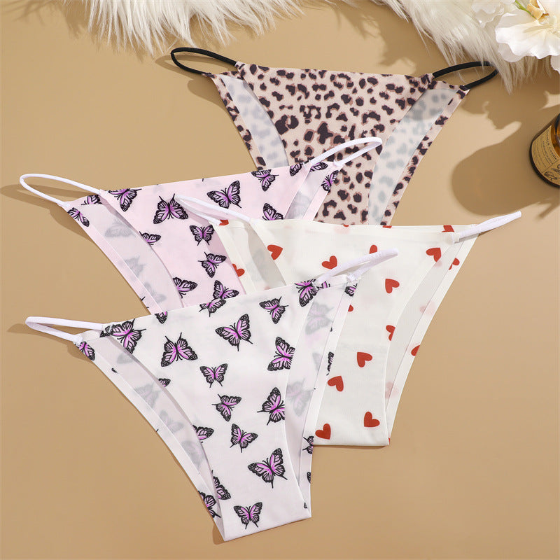 Women's Leopard Print Ice Silk Low Waist Briefs